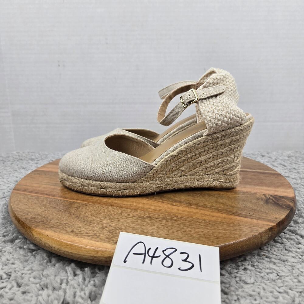 J. Crew Womens 6.5 White Canvas Espadrille Wedge Ankle Strap Casual Sandals